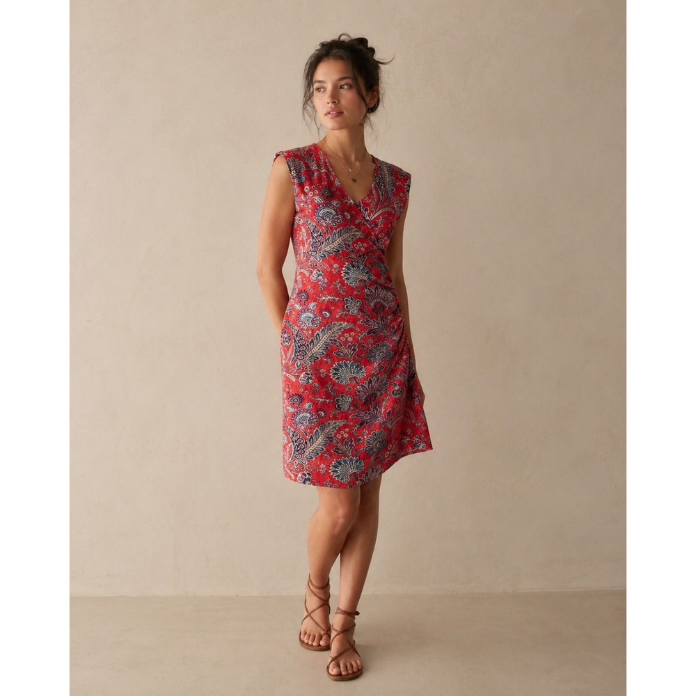 Lauren Ralph Lauren Red Paisley Faux Wrap Jersey Dress Sleeveless Boho Medium